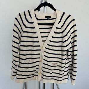 J. Crew Cream and Navy Striped Button-Front Cardigan